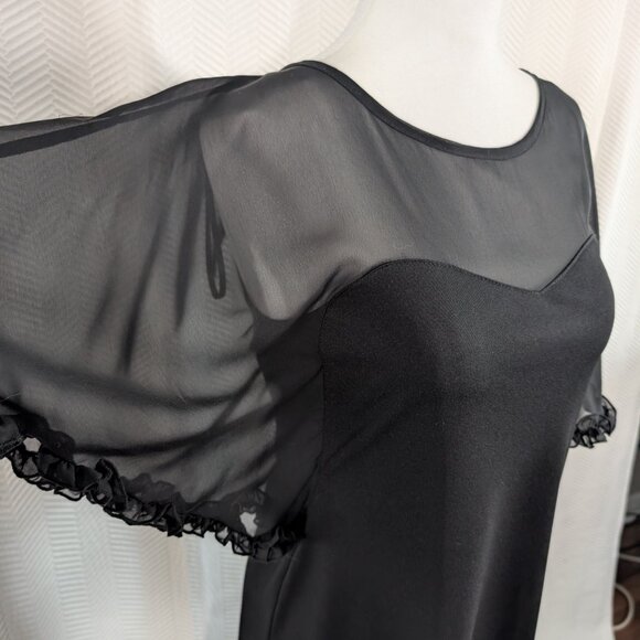 Dorothy Perkins Black Sheer Panel Mini Dress Ruffle Sleeve US 6 8 whimsigoth - Picture 2 of 16